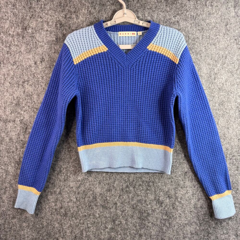 MARNI x Uniqlo JP Popcorn Knitted V-Neck Sweater Long Sleeve Blue JP Size M